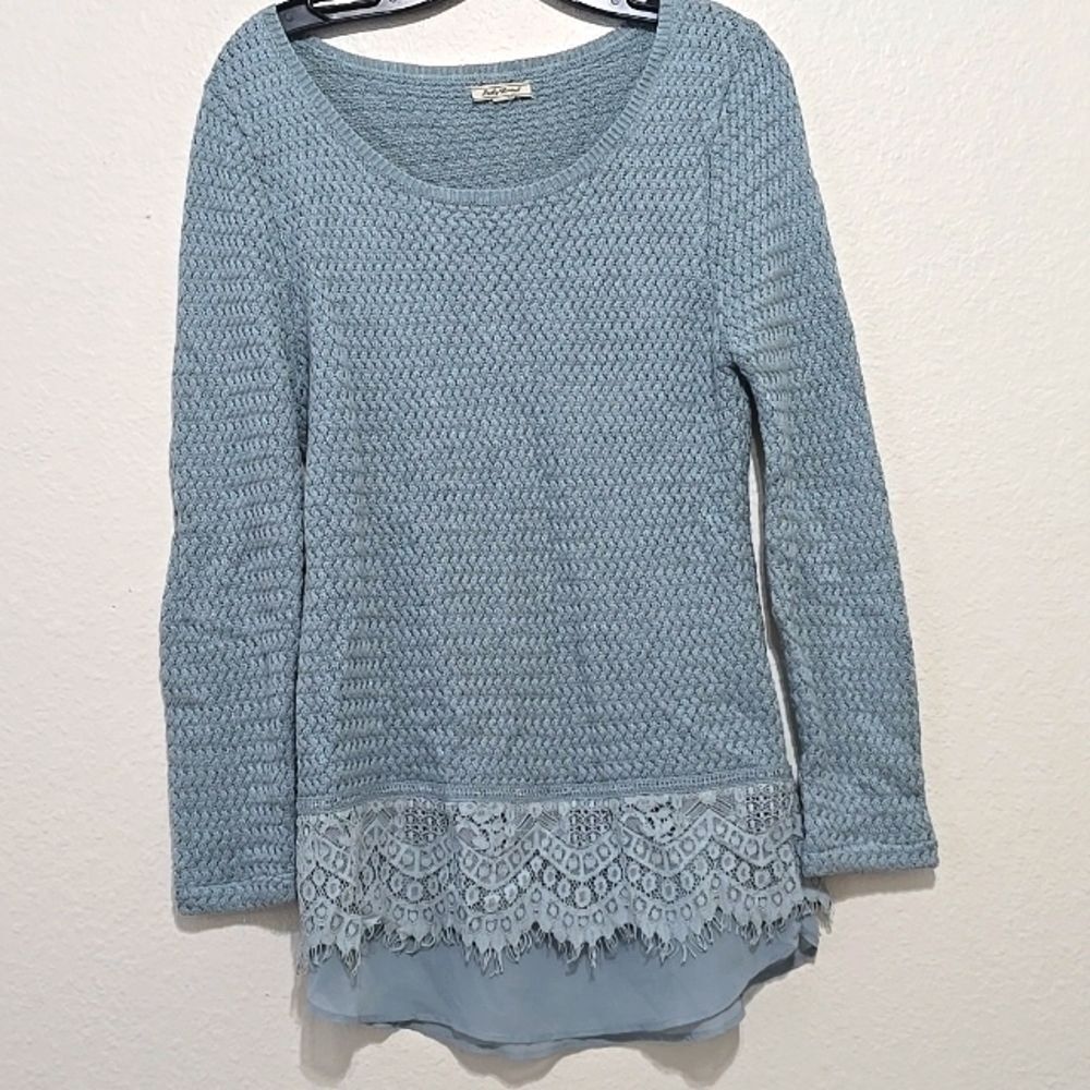 Lucky‎ brand crochet trim sweater Green S